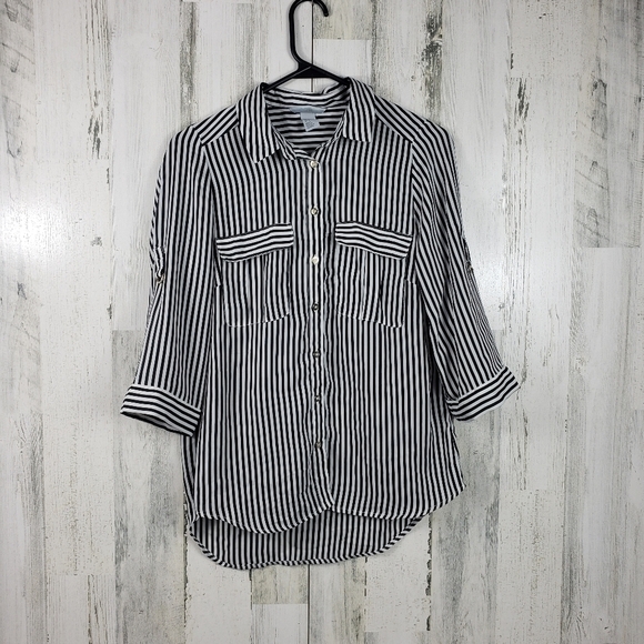 H&M sheer black and white striped top women's size 6 - Picture 1 of 9